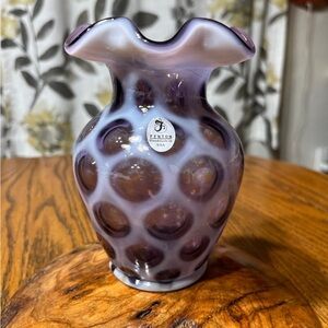 Fenton Violet Plum Opalescent Coin Dot Ruffle Top Vase